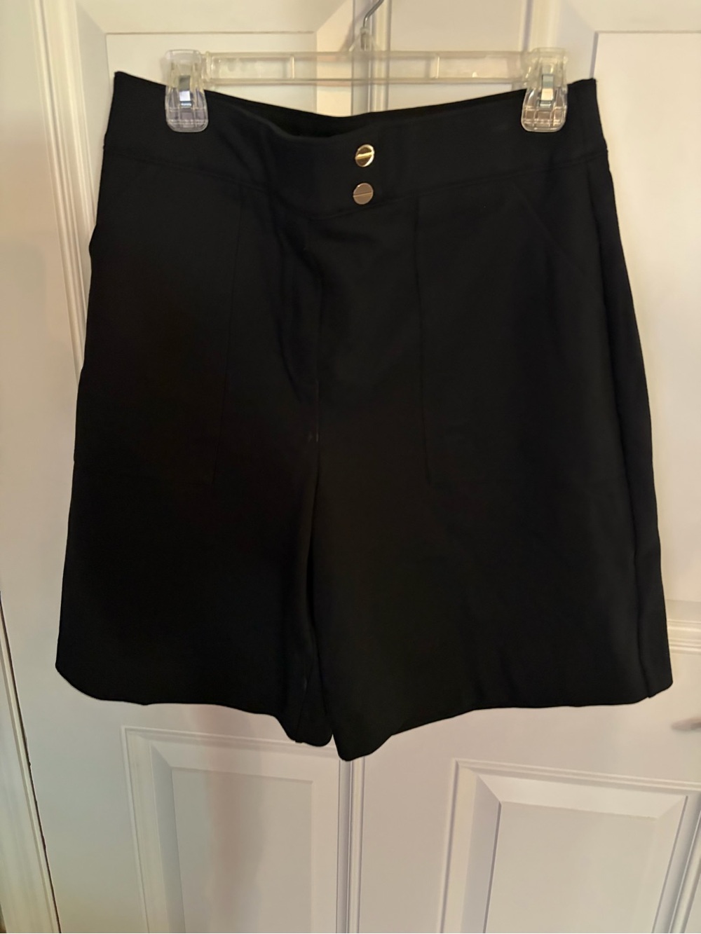 SPANX Black High-Waist Bermuda Shorts with Gold Buttons